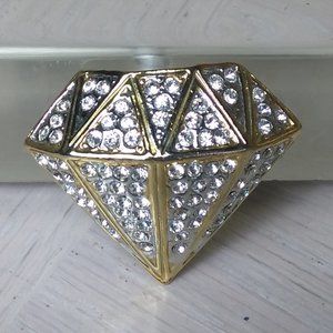 Gold-tone Diamond with Rhinestones Brooch
